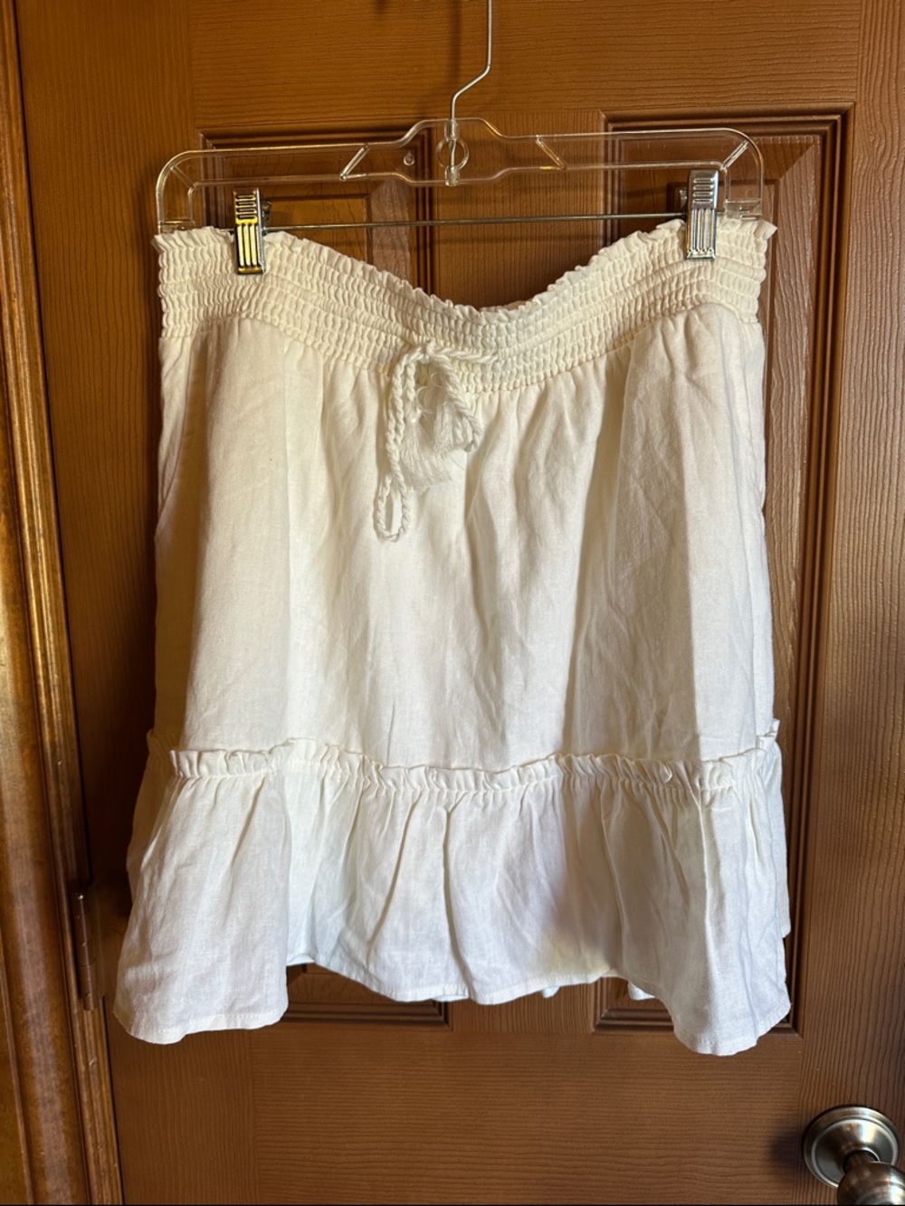 Westbound Cream Smocked Waist Tiered Skort with Tassel Tie, size Large
